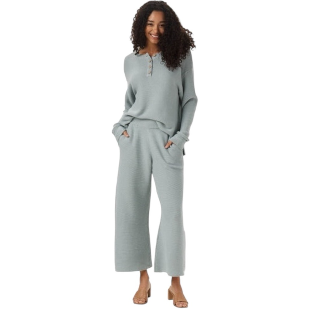 The Normal Brand Lounge Set Helen Knit Sweater Henley Top Wide Leg Pants  XS / S